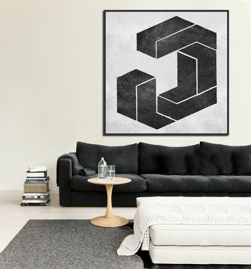 Abstract Painting Extra Large Canvas Art,Oversized Minimal Black And White Painting - Art Work